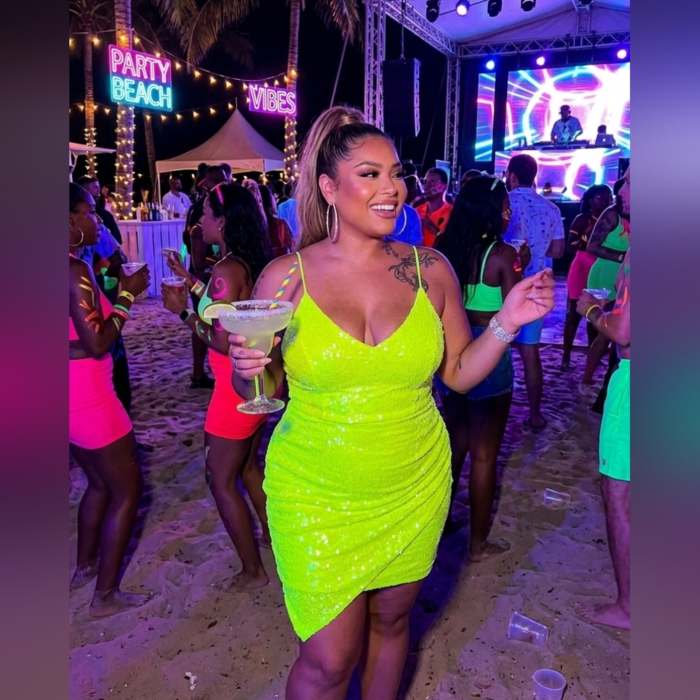 Fashion Nova Neon Green Sequin Mini Dress 2X NWT